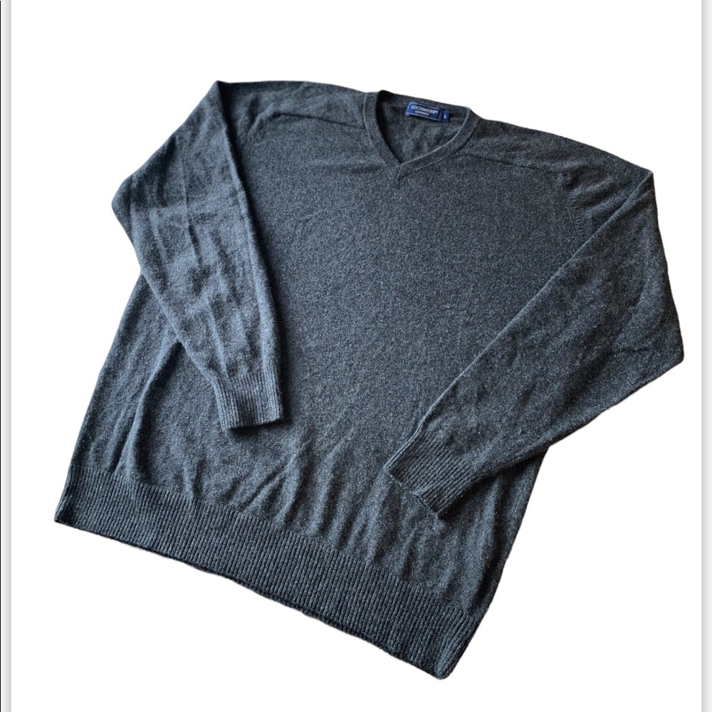 Lochmere Cashmere V-Neck Sweater Size Large Charcoal Gray